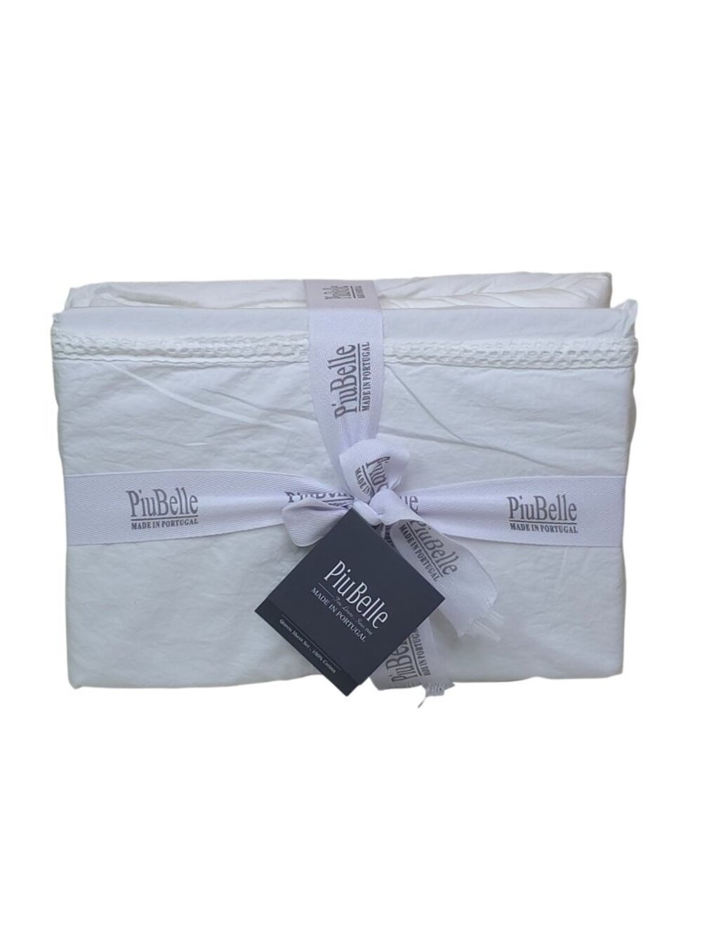 PiuBelle Queen 4-Piece 100% Cotton Sheet Set With Lace Detail Made In Portugal